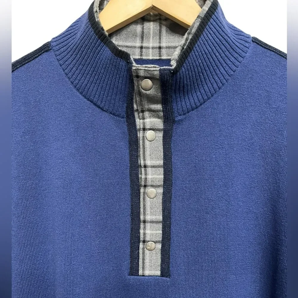 QED STYLE Brigham Golf Cashmere Blend Plaid Trim Pullover Sweater Men’s Size XXL
